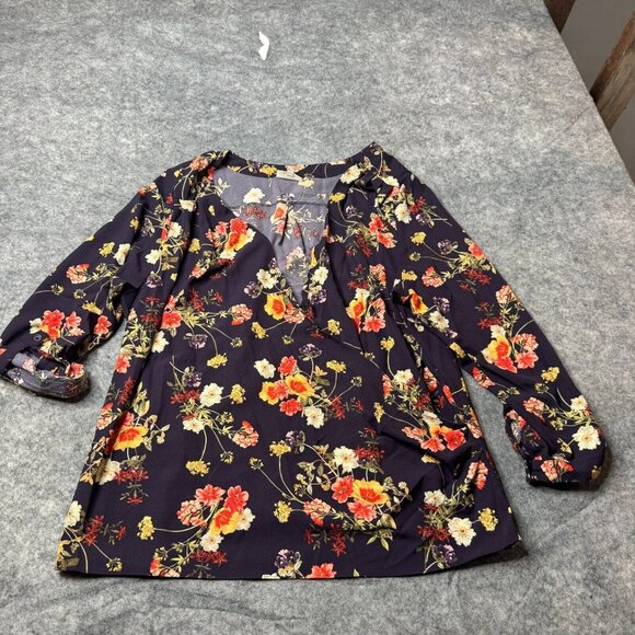 ModCloth Top Womens Plus 3X Purple Red Floral Roll Tab Wrap Blouse VNeck Dark - Picture 1 of 8